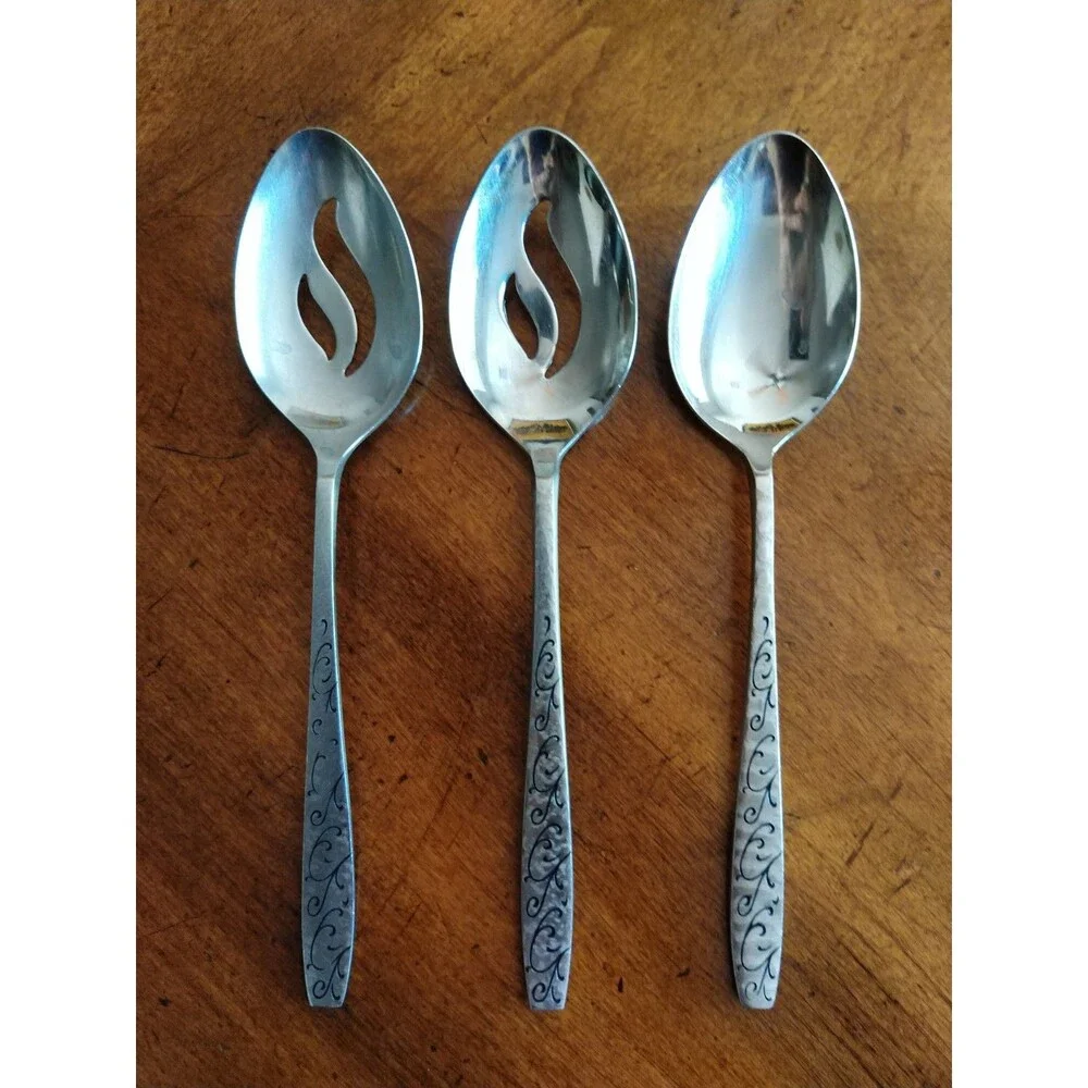 Vtg Lot 2x Grand Prix Florentine & 1x Epic EPS2 Black Swirl Design Serving Spoon